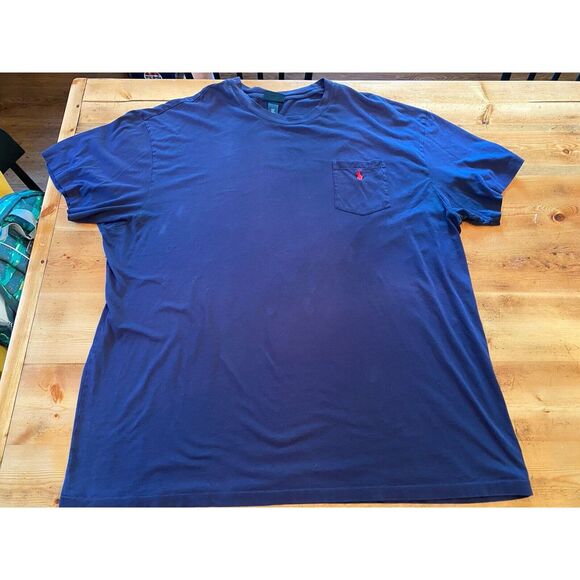 Polo Ralph Lauren Pocket T Shirt Mens 2XB Navy Red Pony Minor Flaw Shoulder - Picture 1 of 7